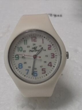 White Silicone Women's Watch with Multicolor Numerals